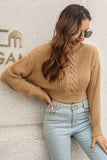 Cropped Mock Neck Cable Knit Pullover Sweater - Flyclothing LLC