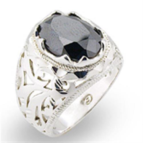 Alamode High-Polished 925 Sterling Silver Ring with AAA Grade CZ in Jet - Alamode