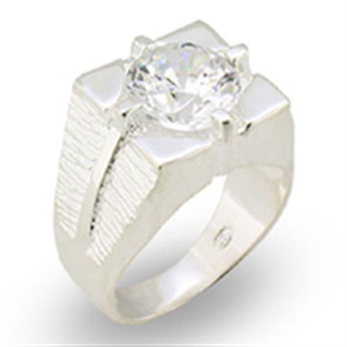 Alamode High-Polished 925 Sterling Silver Ring with AAA Grade CZ in Clear - Flyclothing LLC