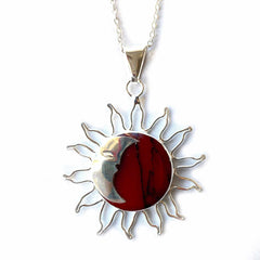 Sun and Moon Red Jasper Pendant with Chain - Flyclothing LLC