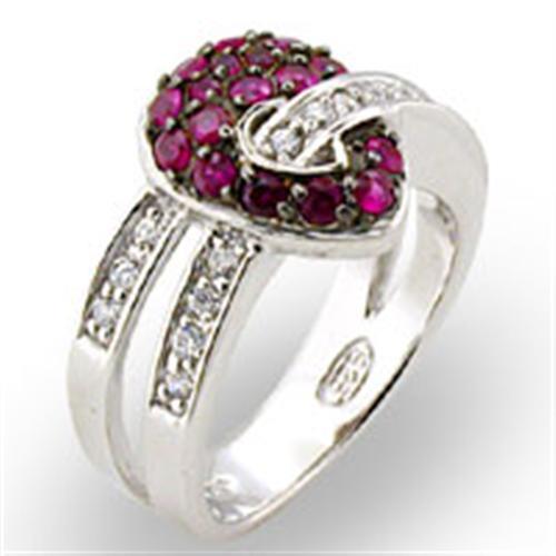 Alamode Rhodium + Ruthenium 925 Sterling Silver Ring with Synthetic Garnet in Ruby - Flyclothing LLC