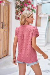 Swiss Dot Petal Sleeve Notched Top - Flyclothing LLC