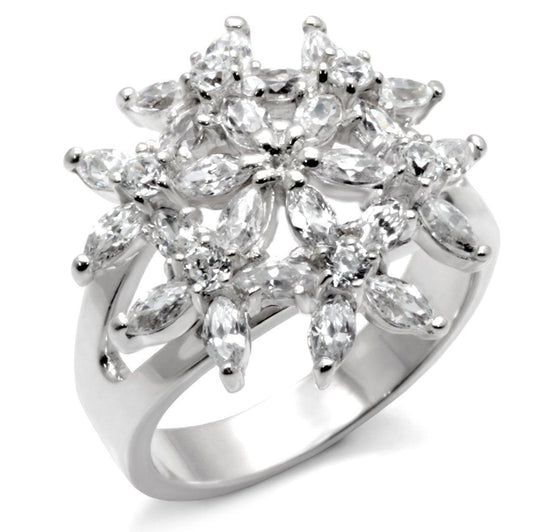 Alamode High-Polished 925 Sterling Silver Ring with AAA Grade CZ in Clear - Alamode