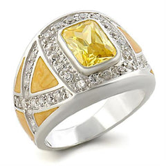 Alamode High-Polished 925 Sterling Silver Ring with AAA Grade CZ in Citrine - Flyclothing LLC