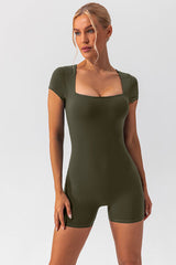 Square Neck Cap Sleeve Active Romper - Flyclothing LLC