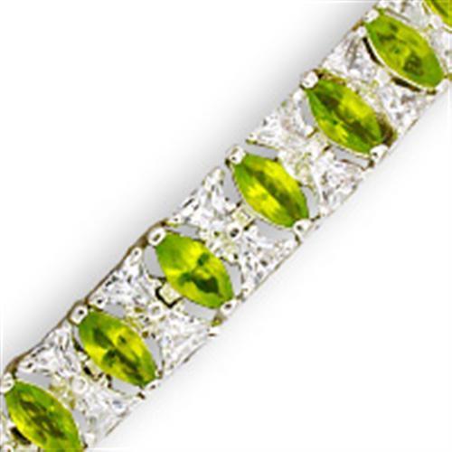 Alamode High-Polished 925 Sterling Silver Bracelet with Synthetic Spinel in Peridot - Flyclothing LLC