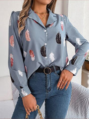 Button Up Printed Collared Neck Shirt - Flyclothing LLC