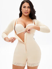 Full Size Zip Up Lace Detail Long Sleeve Shapewear - Flyclothing LLC