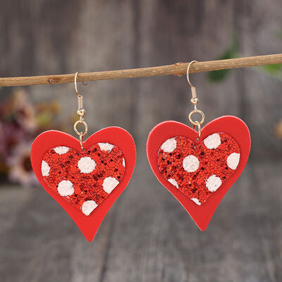 Sequin Heart Leather Drop Earrings - Flyclothing LLC