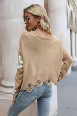 Flower Distressed Long Sleeve Sweater - Flyclothing LLC