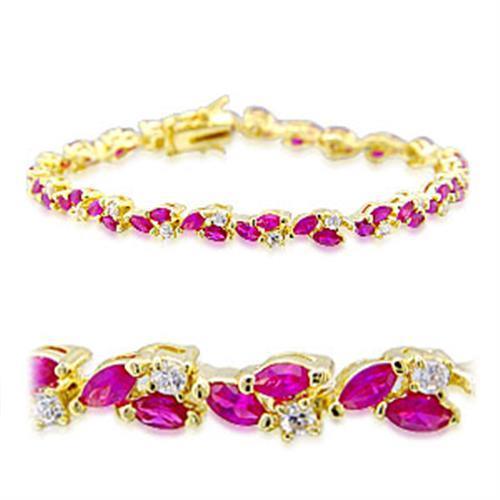 Alamode Gold Brass Bracelet with Synthetic Garnet in Ruby - Flyclothing LLC