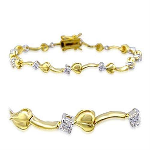 Alamode Gold+Rhodium Brass Bracelet with AAA Grade CZ in Clear - Flyclothing LLC