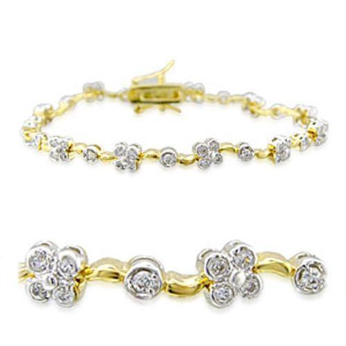 Alamode Gold+Rhodium Brass Bracelet with AAA Grade CZ in Clear - Flyclothing LLC