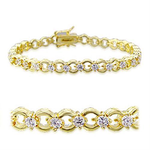 Alamode Gold Brass Bracelet with AAA Grade CZ in Clear - Flyclothing LLC