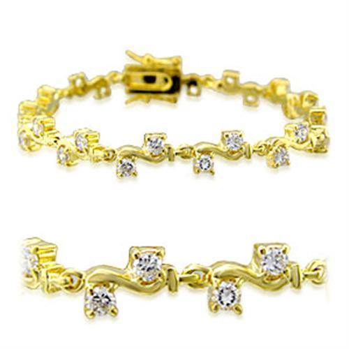 Alamode Gold Brass Bracelet with AAA Grade CZ in Clear - Flyclothing LLC