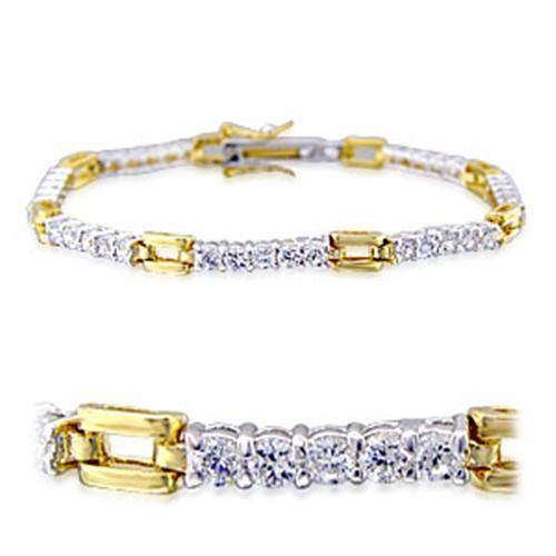 Alamode Gold+Rhodium Brass Bracelet with AAA Grade CZ in Clear - Flyclothing LLC