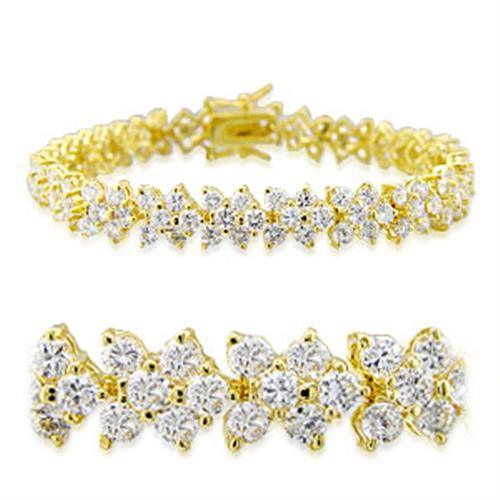 Alamode Gold Brass Bracelet with AAA Grade CZ in Clear - Flyclothing LLC