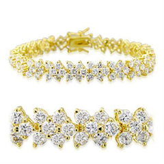 Alamode Gold Brass Bracelet with AAA Grade CZ in Clear - Flyclothing LLC