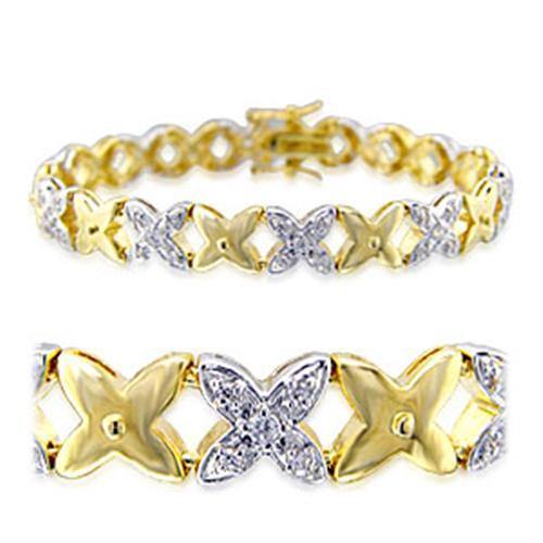 Alamode Gold+Rhodium Brass Bracelet with AAA Grade CZ in Clear - Flyclothing LLC