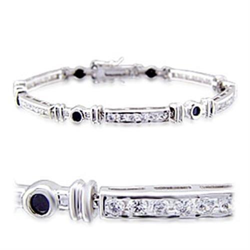 Alamode Rhodium Brass Bracelet with AAA Grade CZ in Jet - Flyclothing LLC