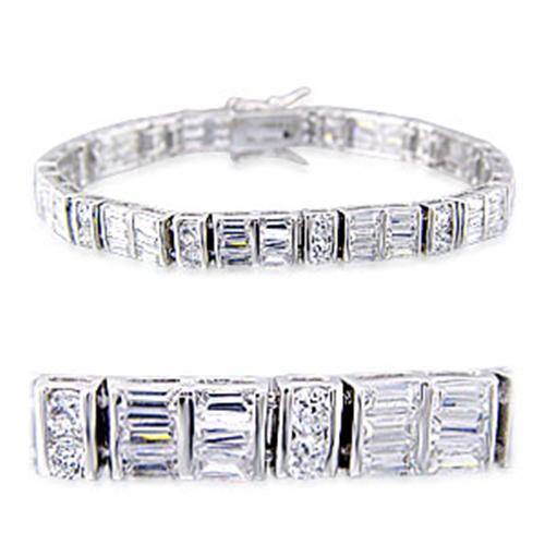 Alamode Rhodium Brass Bracelet with AAA Grade CZ in Clear - Alamode