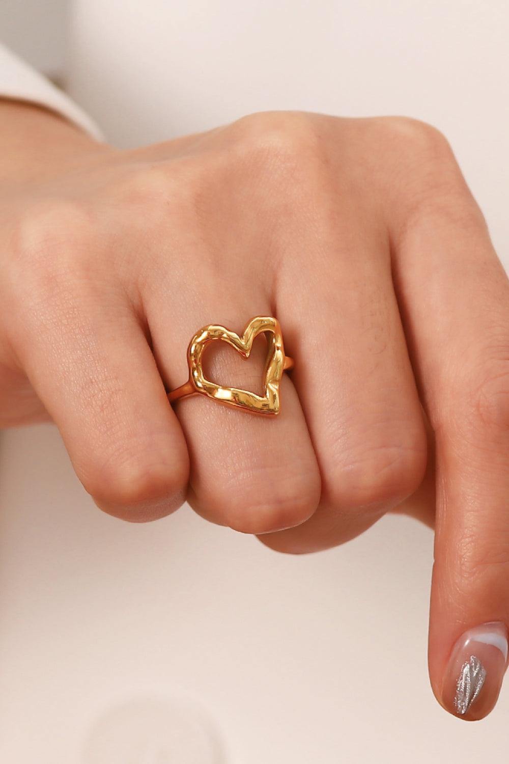 18K Gold Plated Heart-Shaped Ring - Trendsi