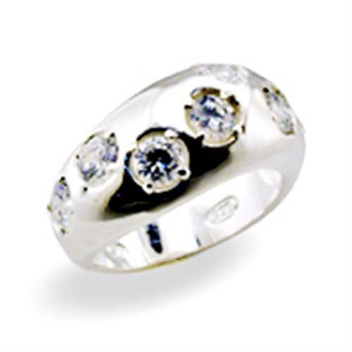 Alamode High-Polished 925 Sterling Silver Ring with AAA Grade CZ in Clear - Flyclothing LLC