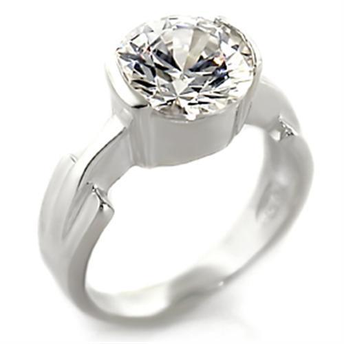 Alamode High-Polished 925 Sterling Silver Ring with AAA Grade CZ in Clear - Alamode