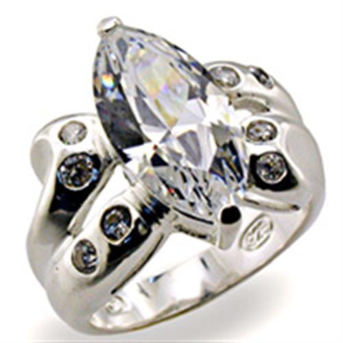 Alamode High-Polished 925 Sterling Silver Ring with AAA Grade CZ in Clear - Alamode