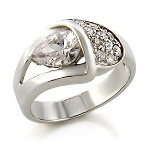 Alamode High-Polished 925 Sterling Silver Ring with AAA Grade CZ in Clear - Alamode