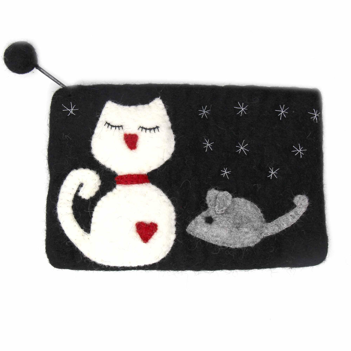 Hand Crafted Felt: White Cat Pouch - Flyclothing LLC