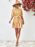 Striped Half Sleeve Tie Waist Mini Dress - Flyclothing LLC