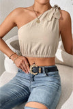 Cropped One-Shoulder Striped Tie Shoulder Tank - Flyclothing LLC