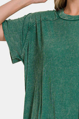 Zenana Washed Ribbed Short Sleeve Top - Flyclothing LLC