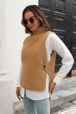 Ribbed Mock Neck Sleeveless Sweater Vest - Flyclothing LLC