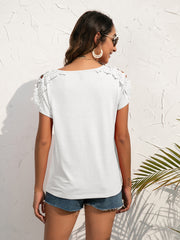 Spliced Lace Cold-Shoulder Blouse - Flyclothing LLC