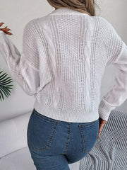 Cable-Knit Buttoned Round Neck Sweater - Flyclothing LLC