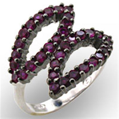 Alamode Rhodium + Ruthenium 925 Sterling Silver Ring with Synthetic Garnet in Ruby - Alamode