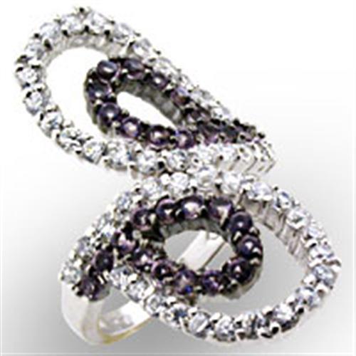 Alamode High-Polished 925 Sterling Silver Ring with AAA Grade CZ in Amethyst - Alamode