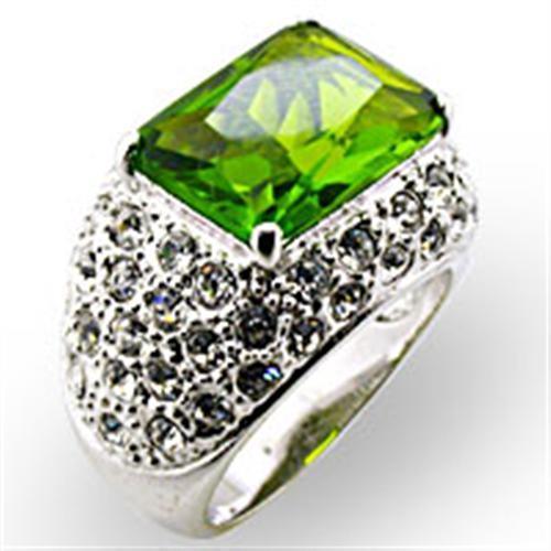 Alamode Rhodium Brass Ring with Synthetic Spinel in Peridot - Alamode