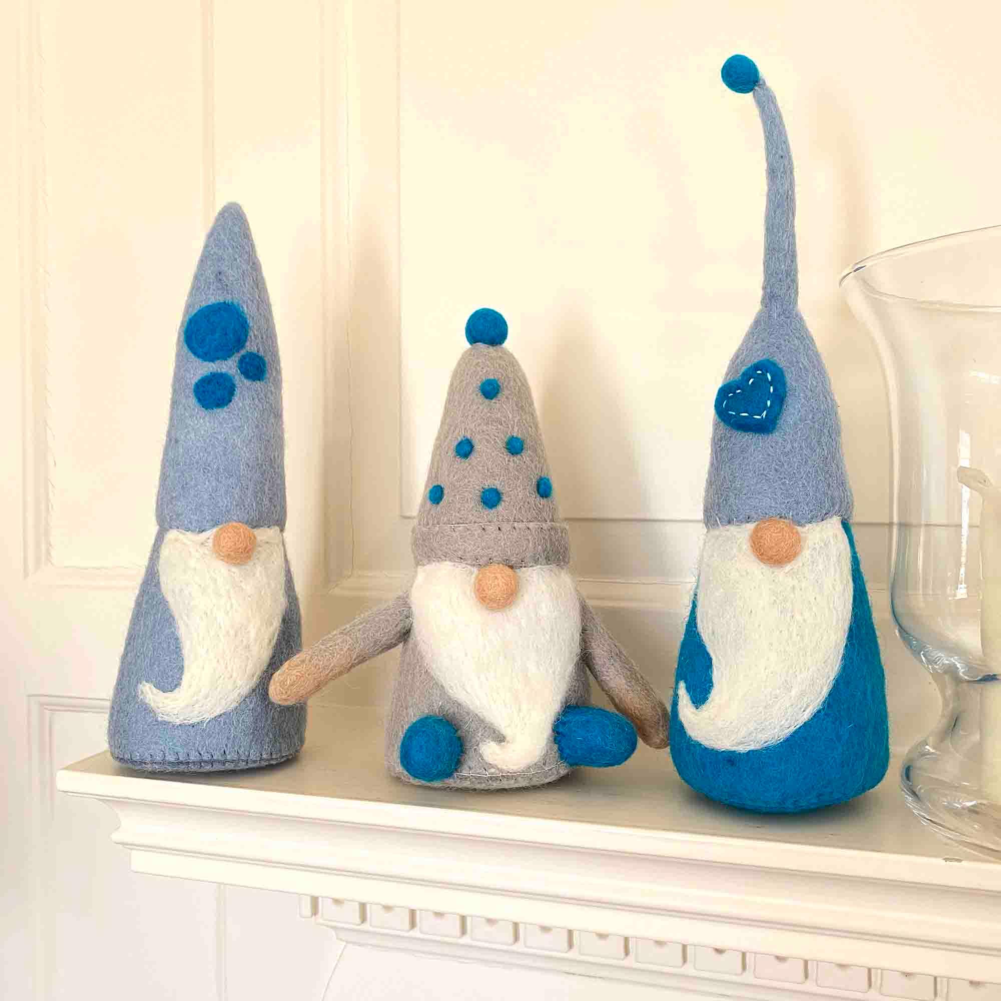 Winter Blues Felt Gnomes Trio, Set of 3 - Flyclothing LLC