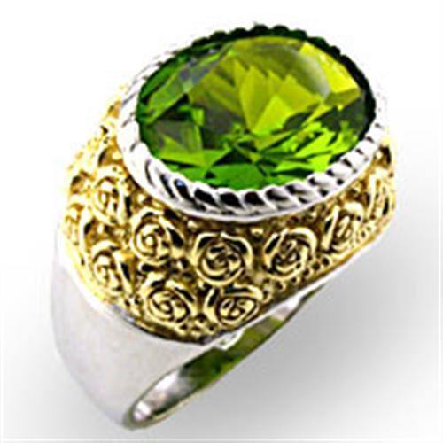 Alamode Reverse Two-Tone 925 Sterling Silver Ring with Synthetic Spinel in Peridot - Alamode