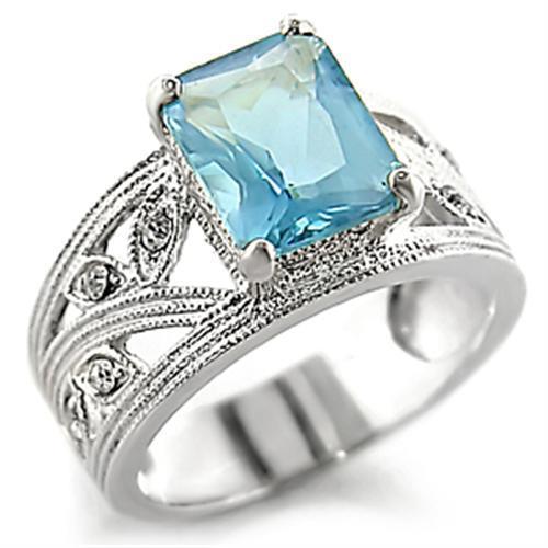 Alamode High-Polished 925 Sterling Silver Ring with Synthetic Spinel in Sea Blue - Alamode