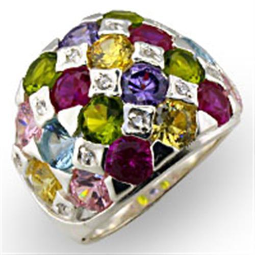 Alamode High-Polished 925 Sterling Silver Ring with AAA Grade CZ in Multi Color - Alamode