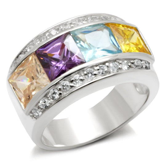 Alamode High-Polished 925 Sterling Silver Ring with AAA Grade CZ in Multi Color - Alamode