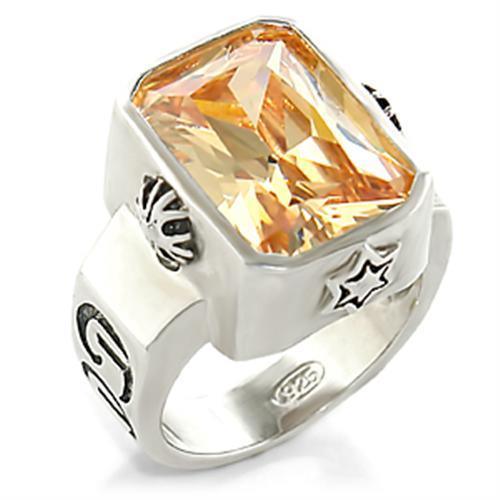 Alamode High-Polished 925 Sterling Silver Ring with AAA Grade CZ in Champagne - Alamode