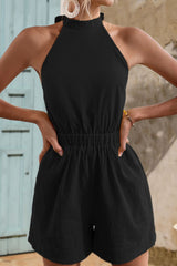 Halter Neck Tie Back Romper - Flyclothing LLC