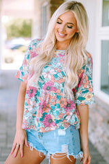 Floral Round Neck Babydoll Top - Flyclothing LLC