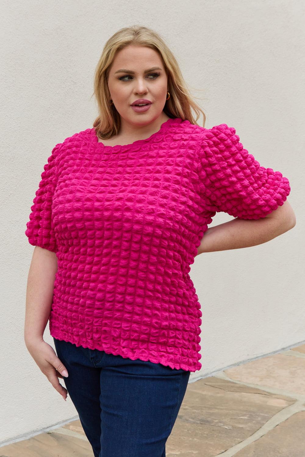 And The Why Full Size Bubble textured Puff Sleeve Top - Flyclothing LLC