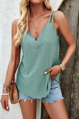 Eyelet V-Neck Double Strap Cami - Flyclothing LLC